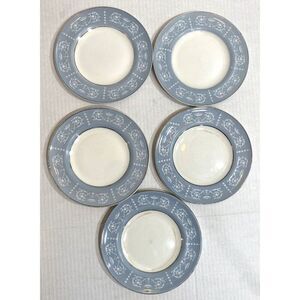 Arklow Belvedere Salad Plate Arkbel White scrolls Urns on blue/gray READ VTG